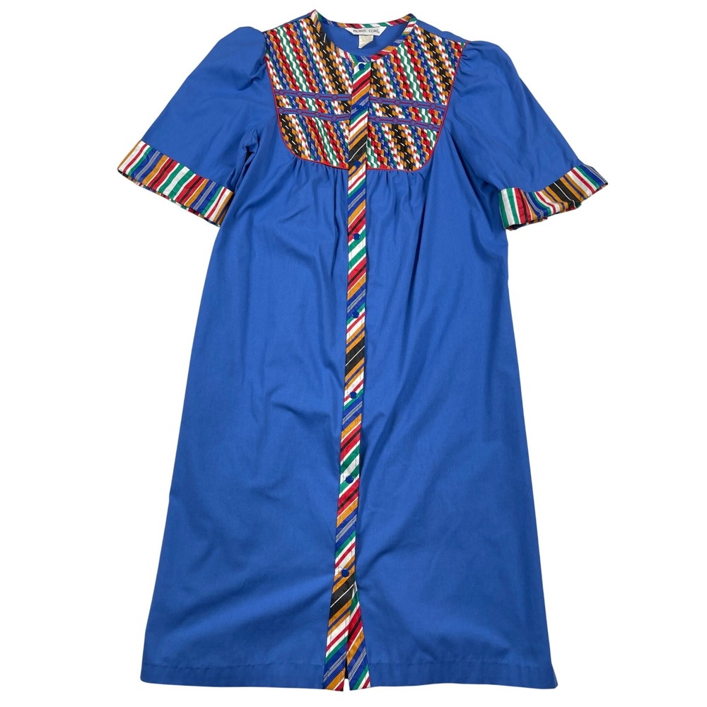 Models Coat House Dress Womens 10‎ Blue Multi Color Striped Geometric Snap Front